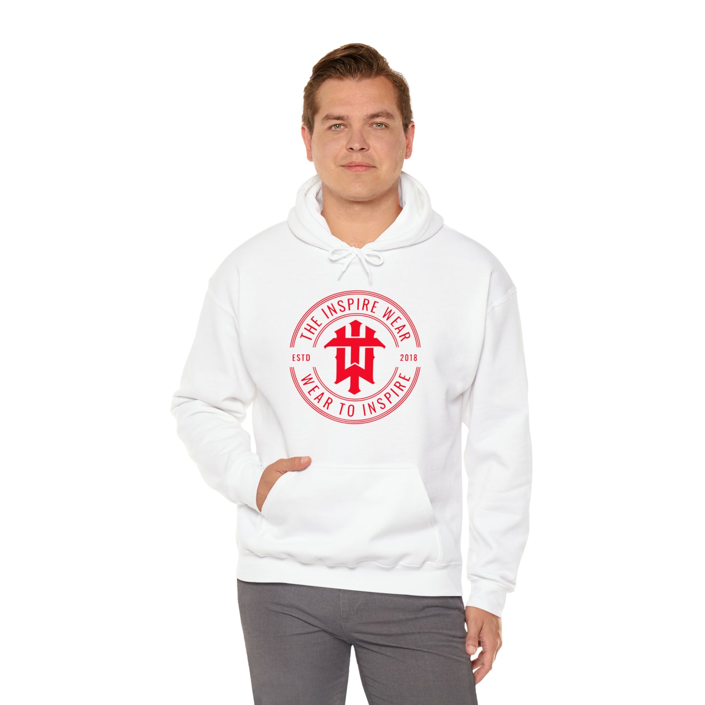 "The Inspire Wear" Hooded Sweatshirt Signature Red on White