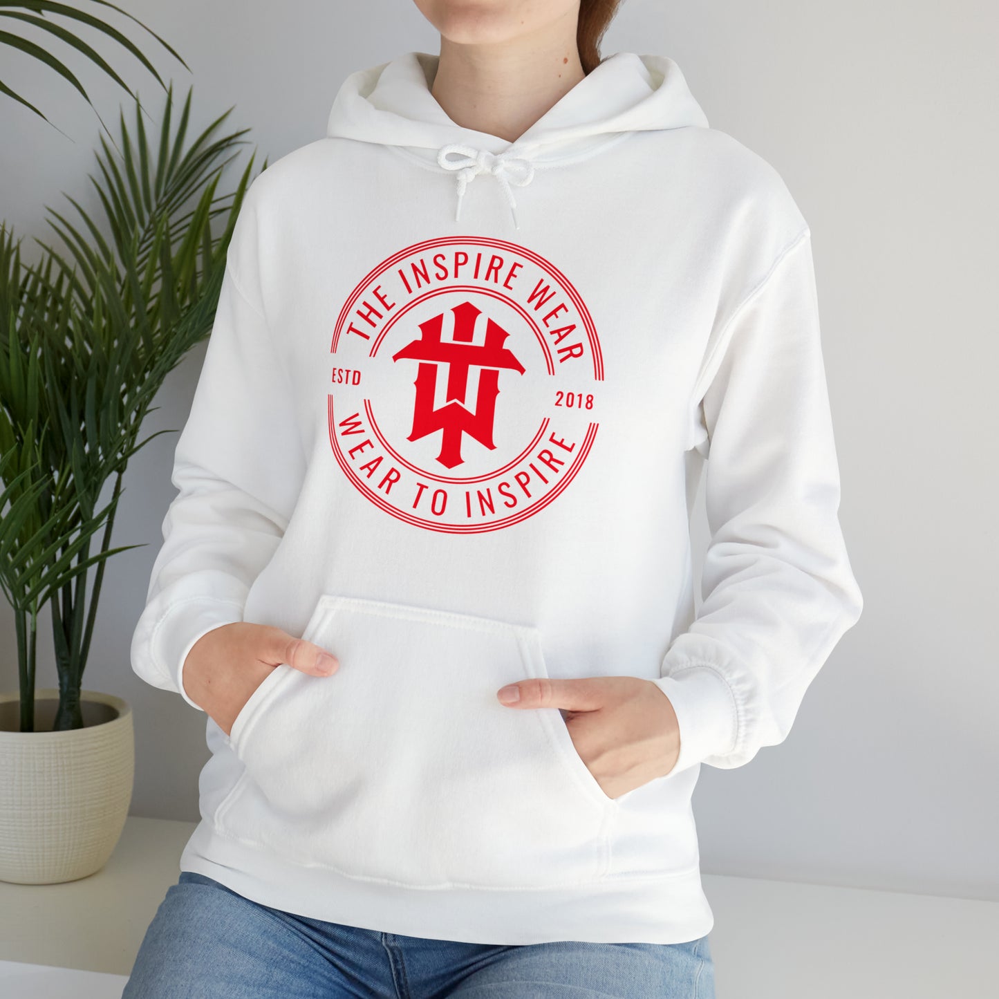 "The Inspire Wear" Hooded Sweatshirt Signature Red on White