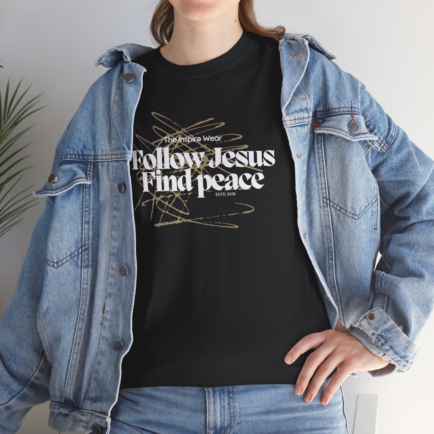 “The Inspire Wear” Unisex Heavy Cotton Tee Follow Jesus Find Peace”