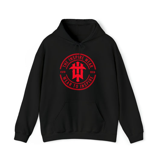 "The Inspire Wear" Hooded Sweatshirt Signature Red on Black