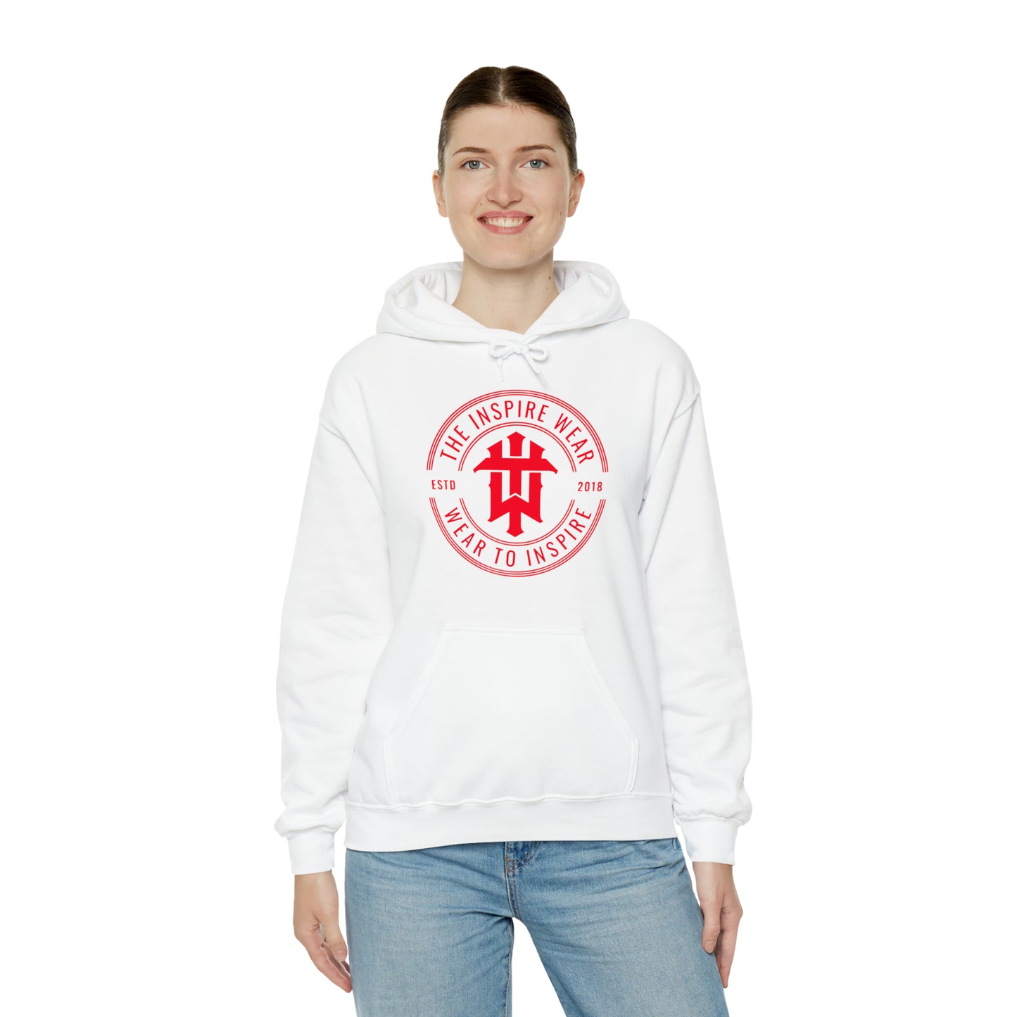 "The Inspire Wear" Hooded Sweatshirt Signature Red on White