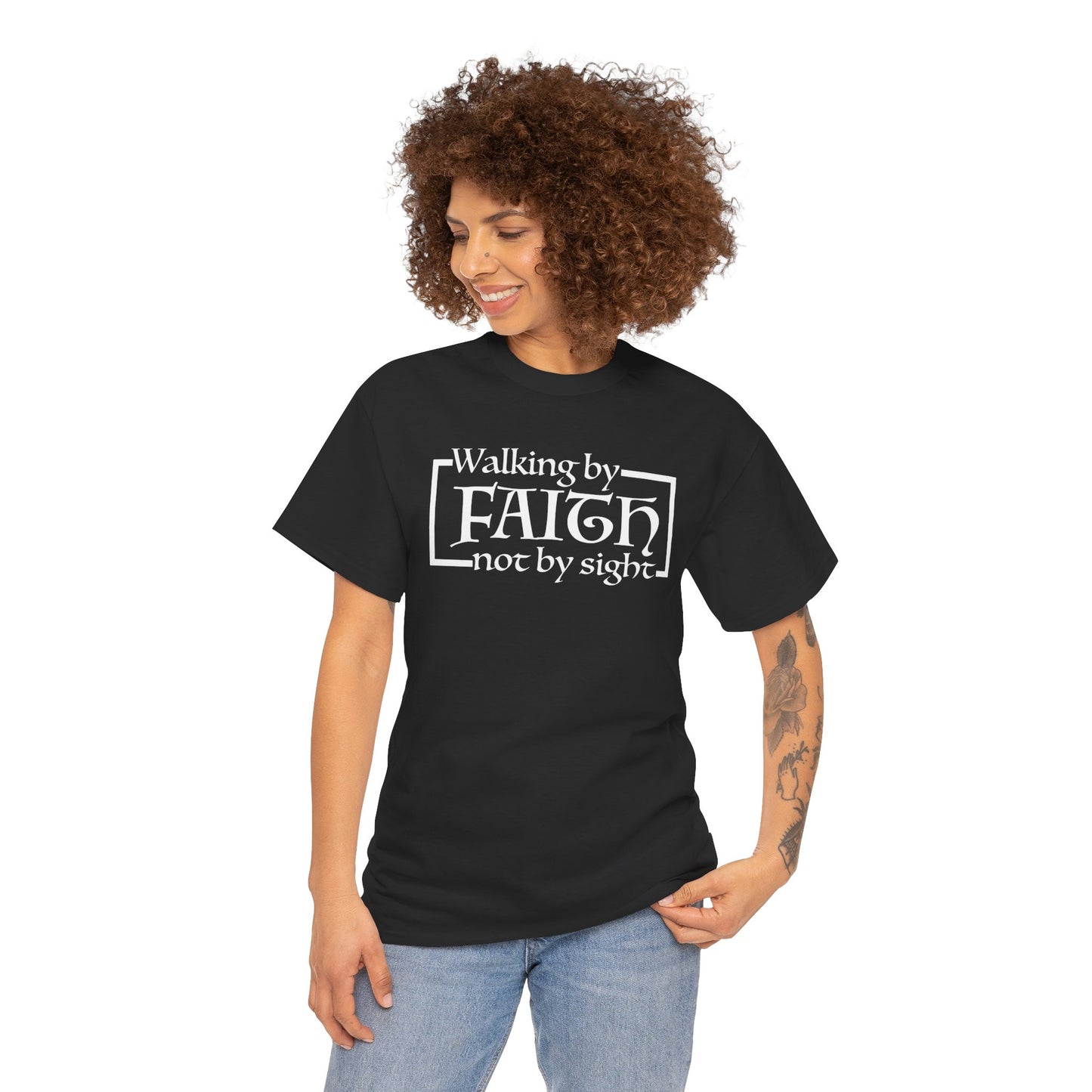 “The Inspire Wear” Unisex Heavy Cotton Tee Walking by Faith”