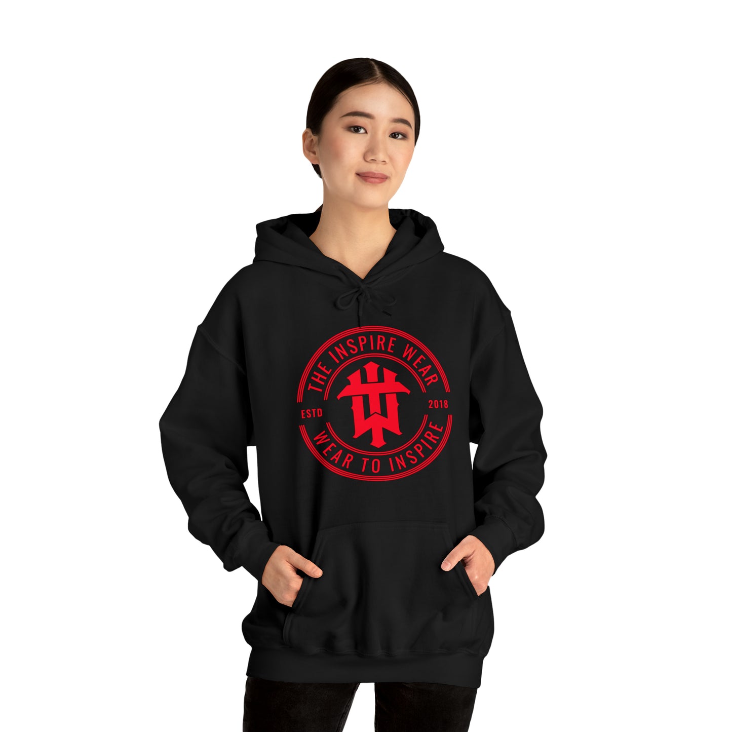 "The Inspire Wear" Hooded Sweatshirt Signature Red on Black