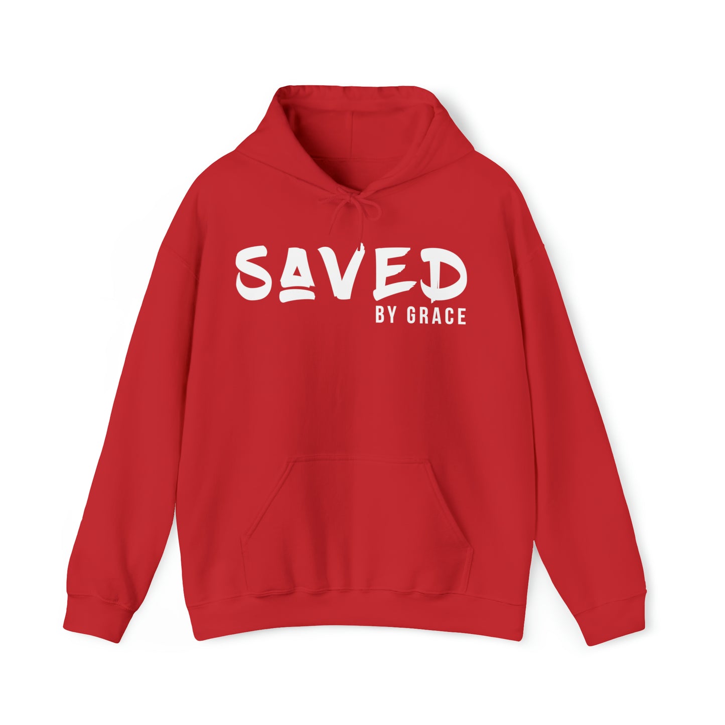 "The Inspire Wear" Hooded Sweatshirt Saved by Grace White on Red