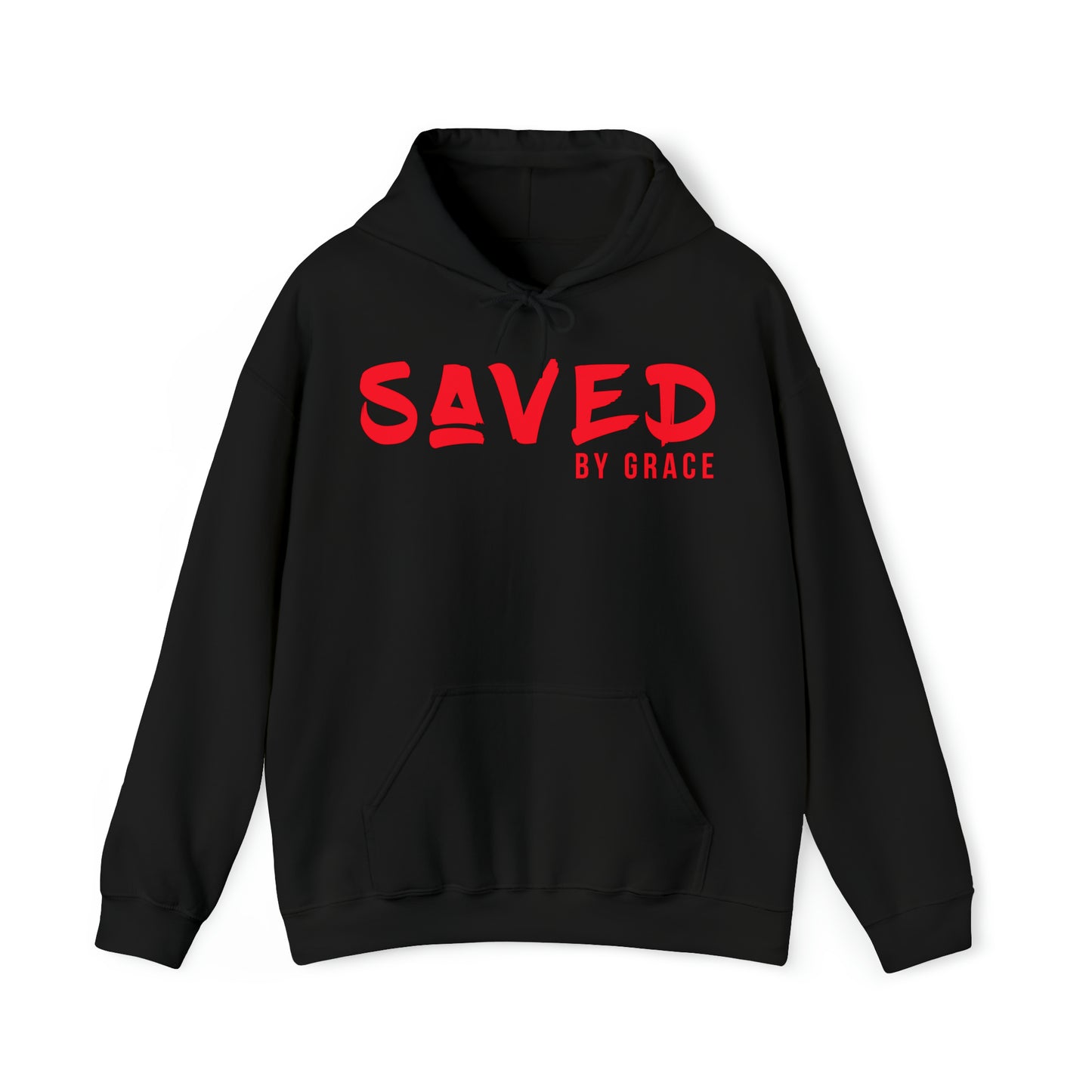 "The Inspire Wear" Hooded Sweatshirt Saved by Grace Red on Black