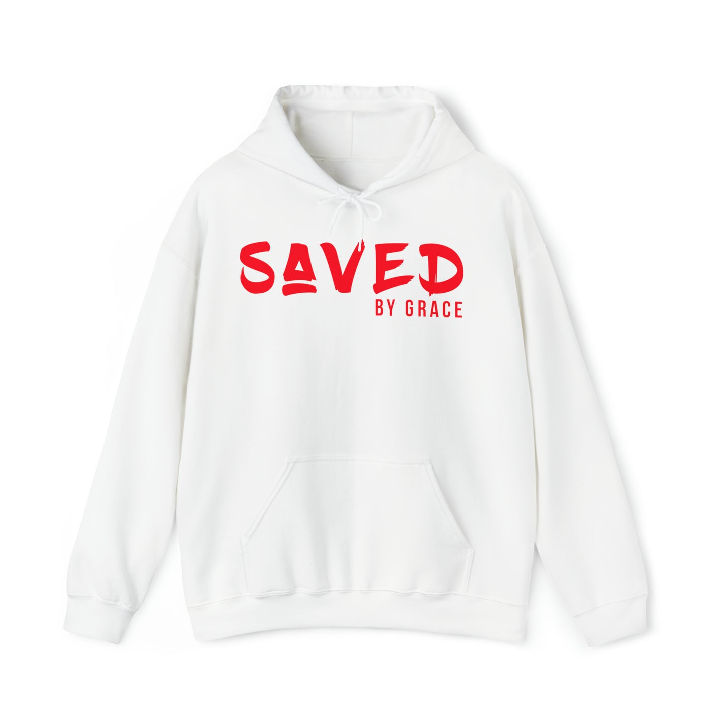 "The Inspire Wear" Hooded Sweatshirt Saved by Grace Red on White