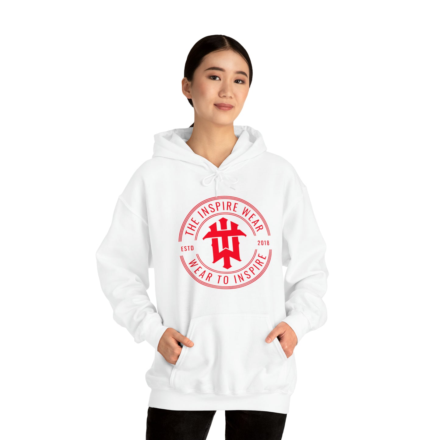 "The Inspire Wear" Hooded Sweatshirt Signature Red on White