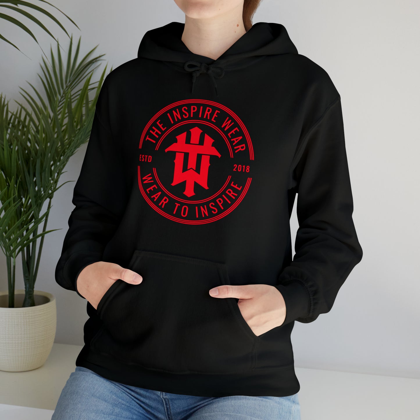 "The Inspire Wear" Hooded Sweatshirt Signature Red on Black