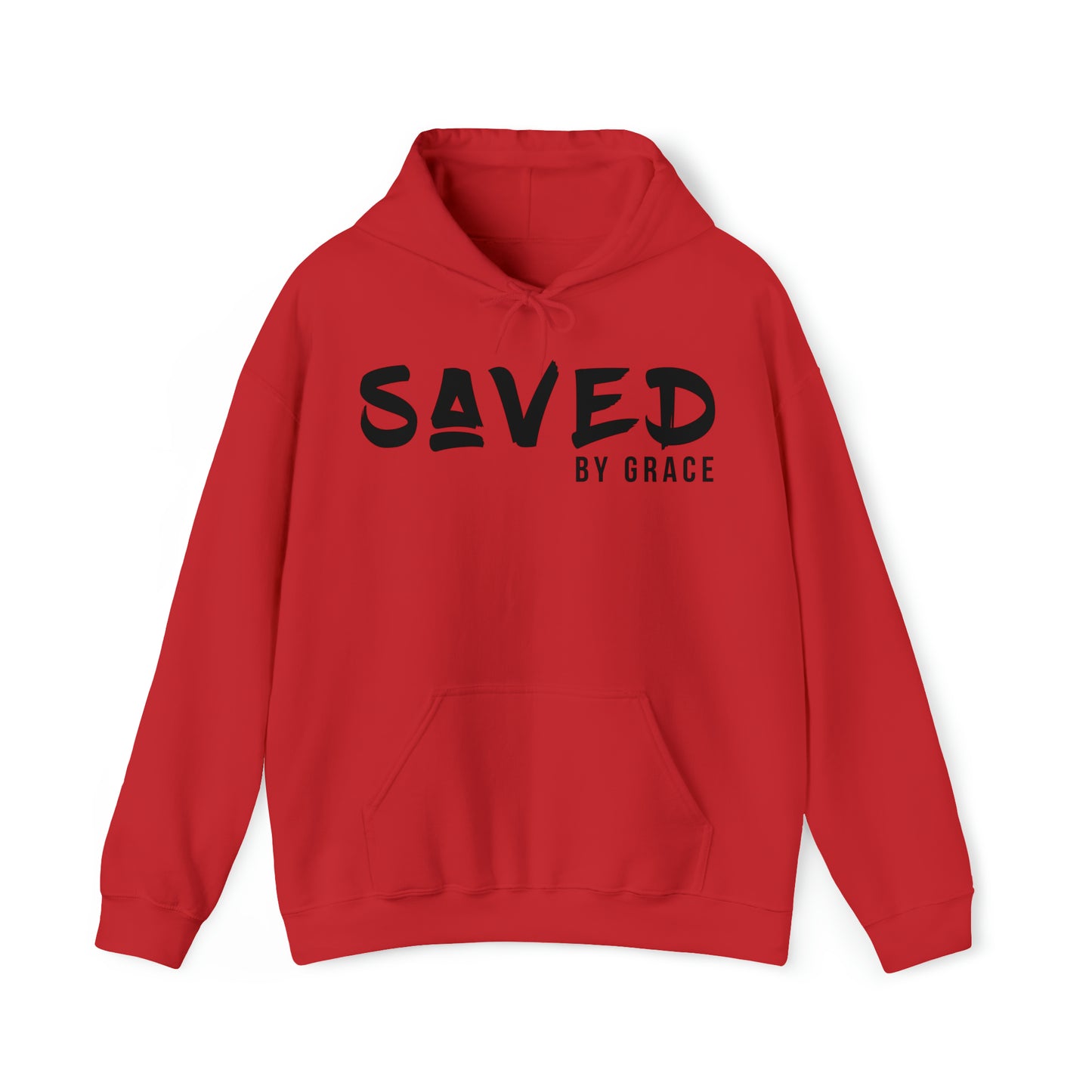 "The Inspire Wear" Hooded Sweatshirt Saved by Grace Black on Red