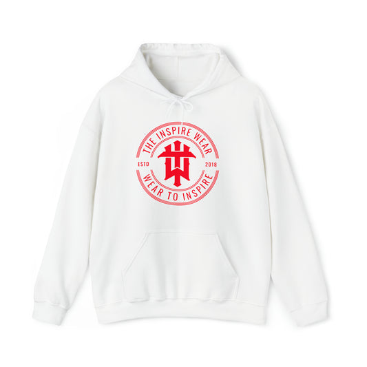 "The Inspire Wear" Hooded Sweatshirt Signature Red on White