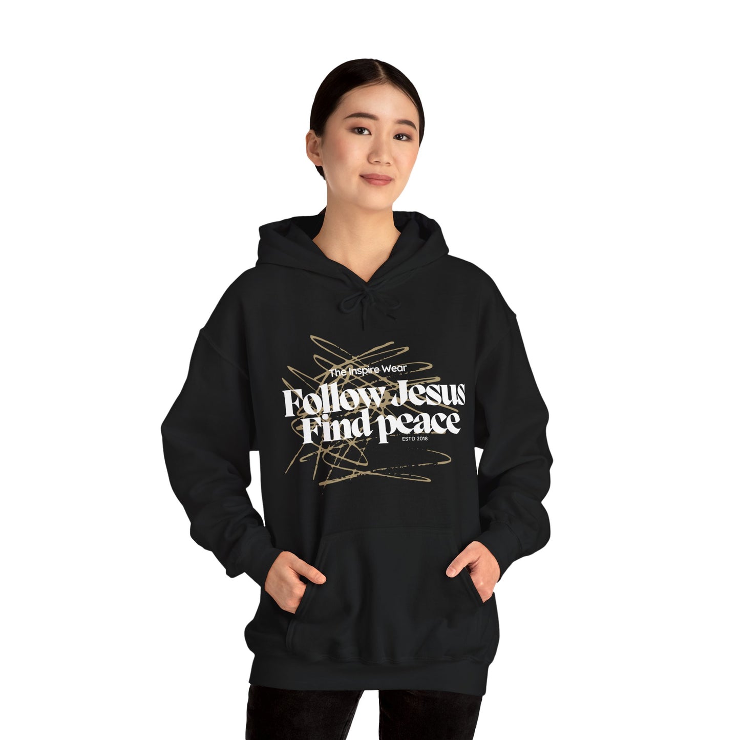 "The Inspire Wear" Hooded Sweatshirt Follow Jesus Find Peace "Black"