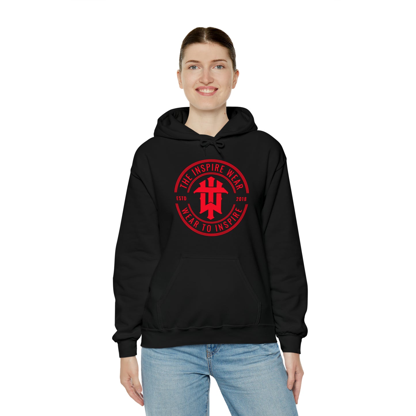 "The Inspire Wear" Hooded Sweatshirt Signature Red on Black