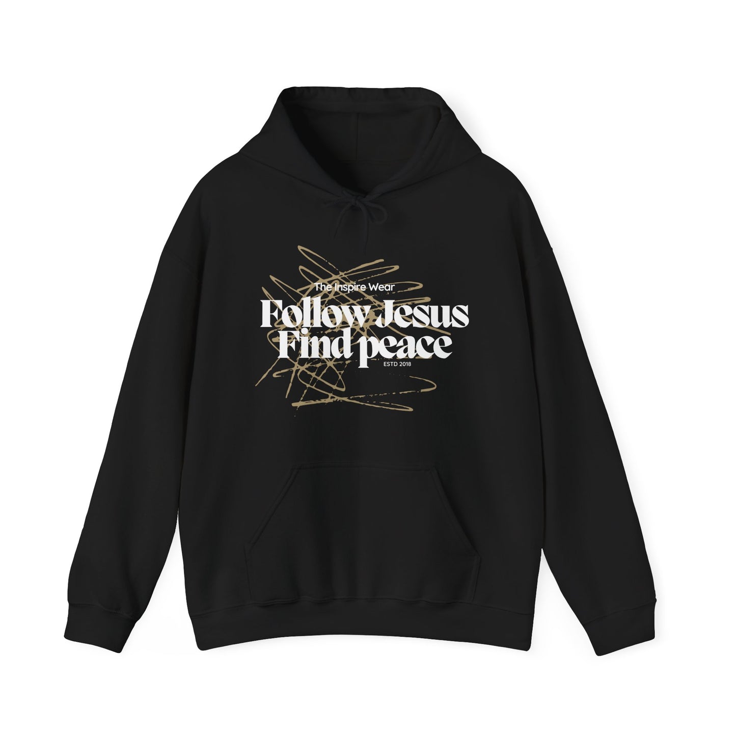 "The Inspire Wear" Hooded Sweatshirt Follow Jesus Find Peace "Black"