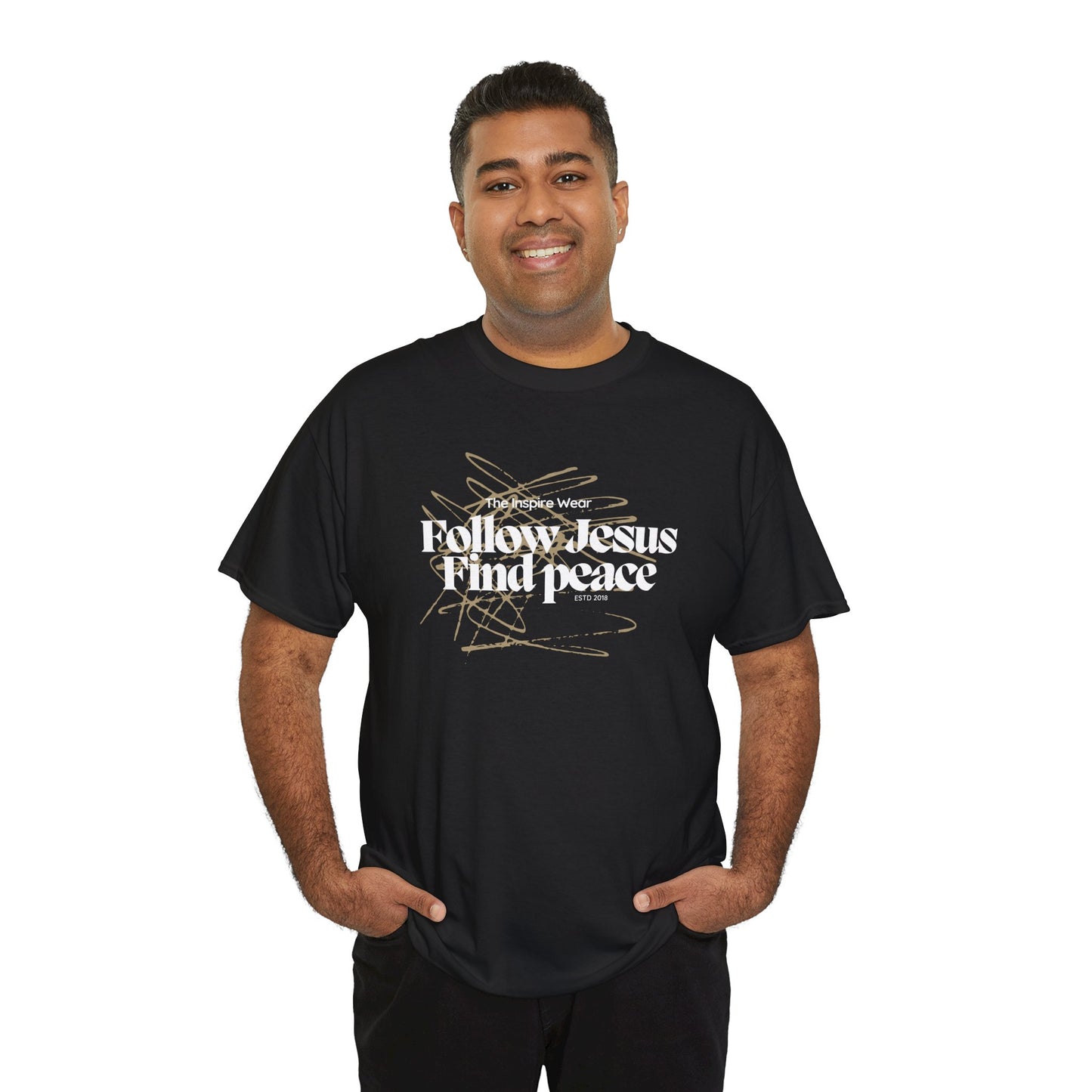 “The Inspire Wear” Unisex Heavy Cotton Tee Follow Jesus Find Peace”