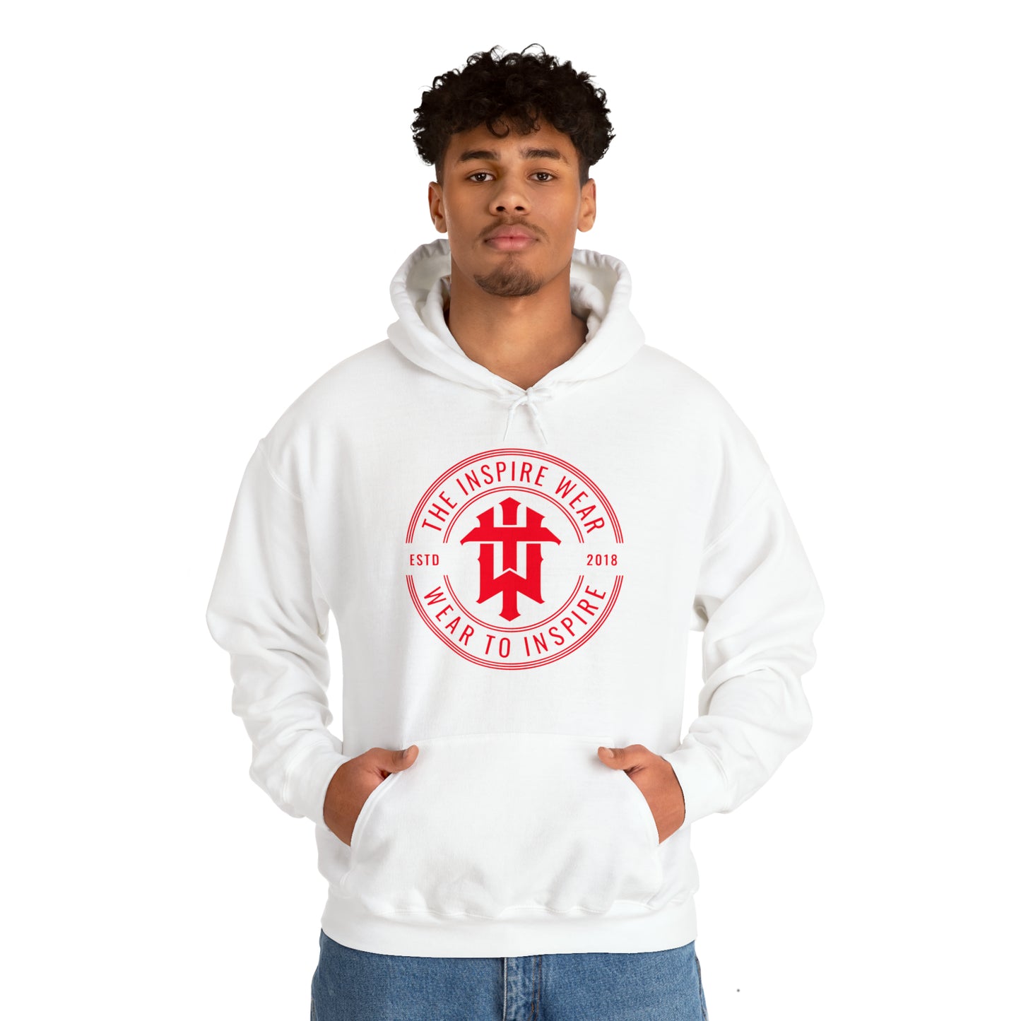 "The Inspire Wear" Hooded Sweatshirt Signature Red on White