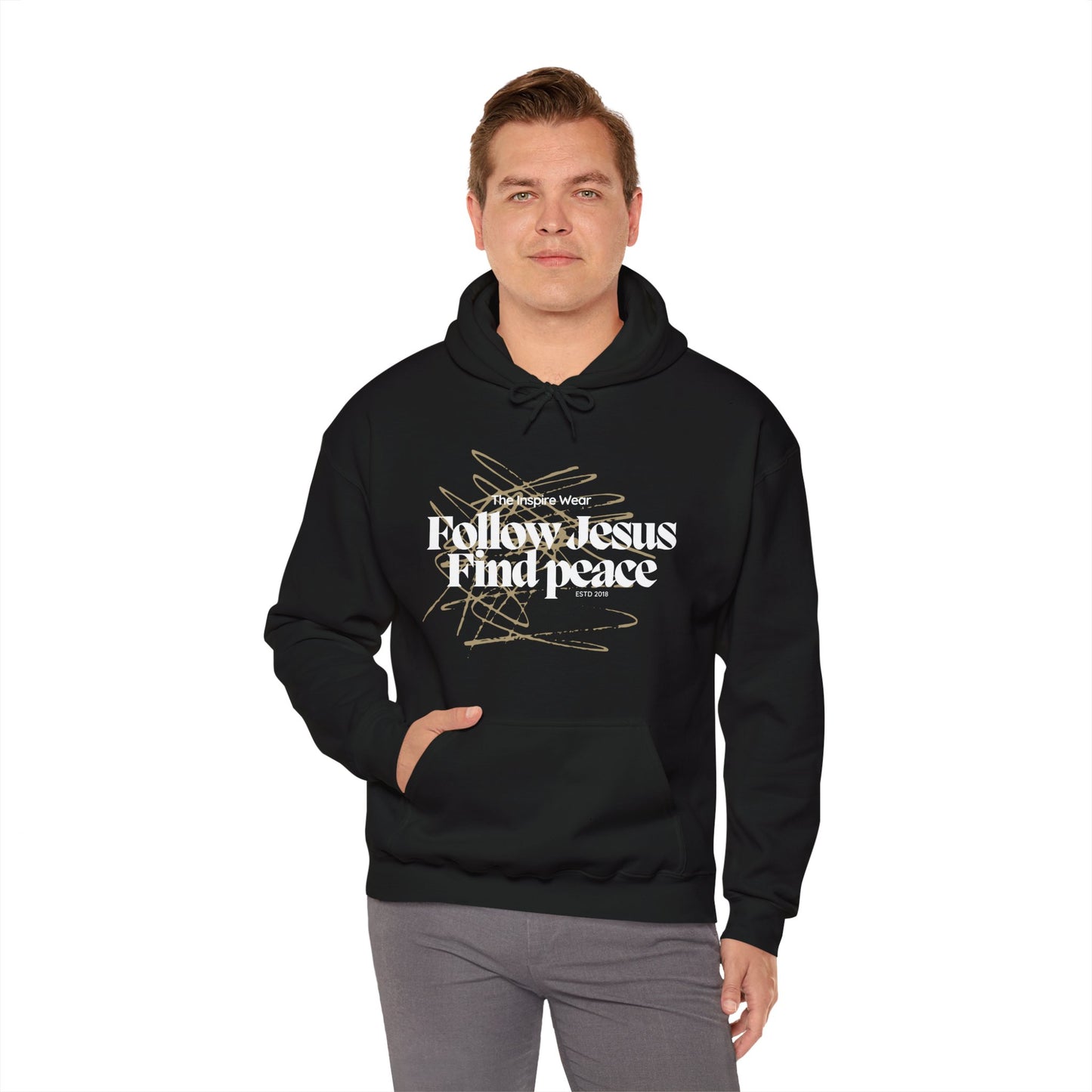 "The Inspire Wear" Hooded Sweatshirt Follow Jesus Find Peace "Black"