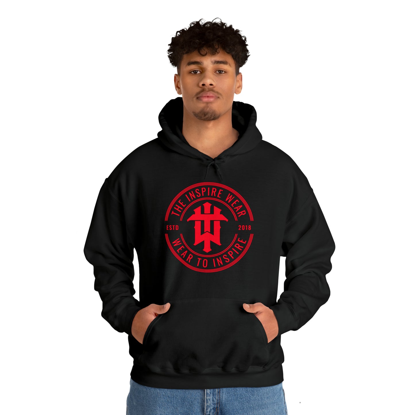 "The Inspire Wear" Hooded Sweatshirt Signature Red on Black