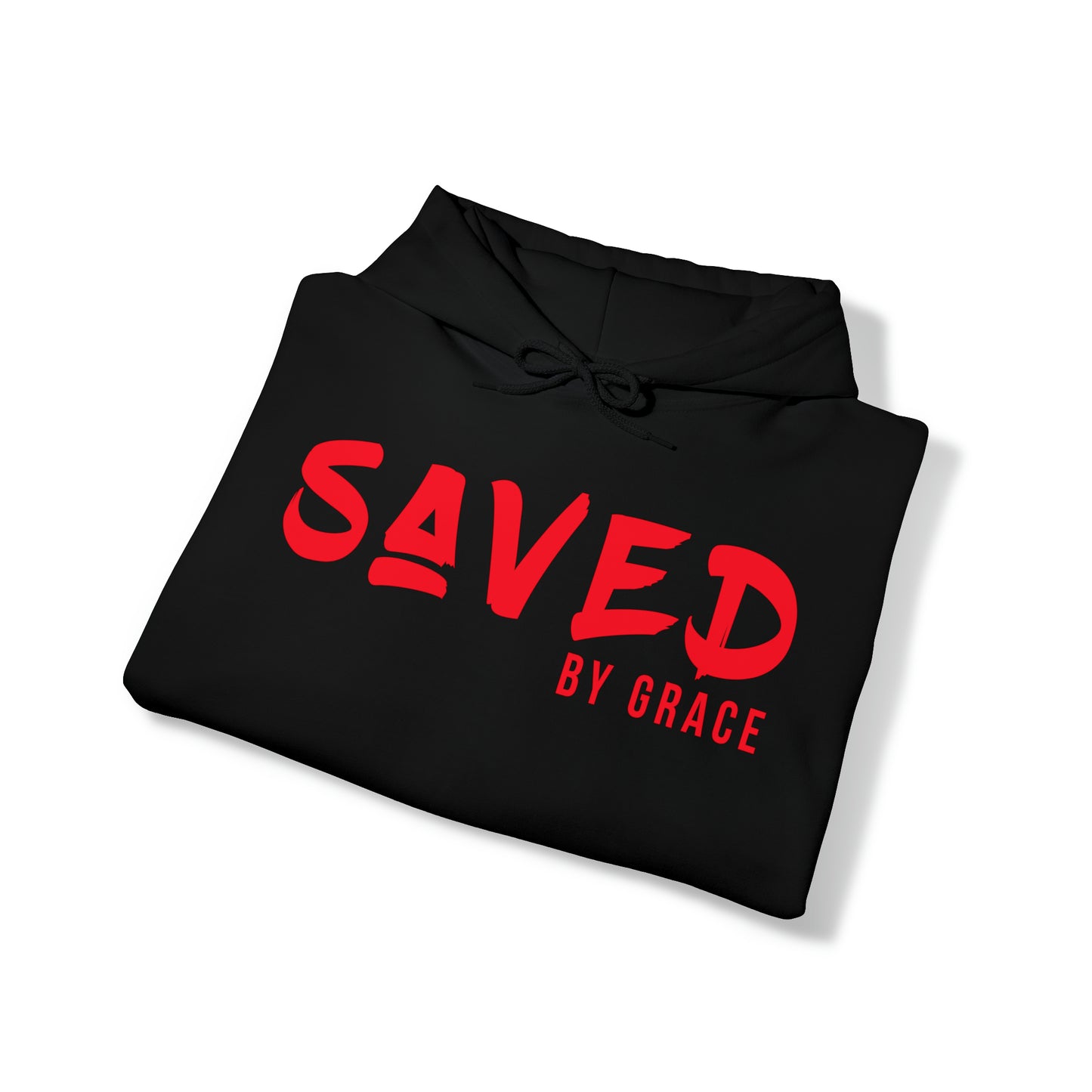 "The Inspire Wear" Hooded Sweatshirt Saved by Grace Red on Black