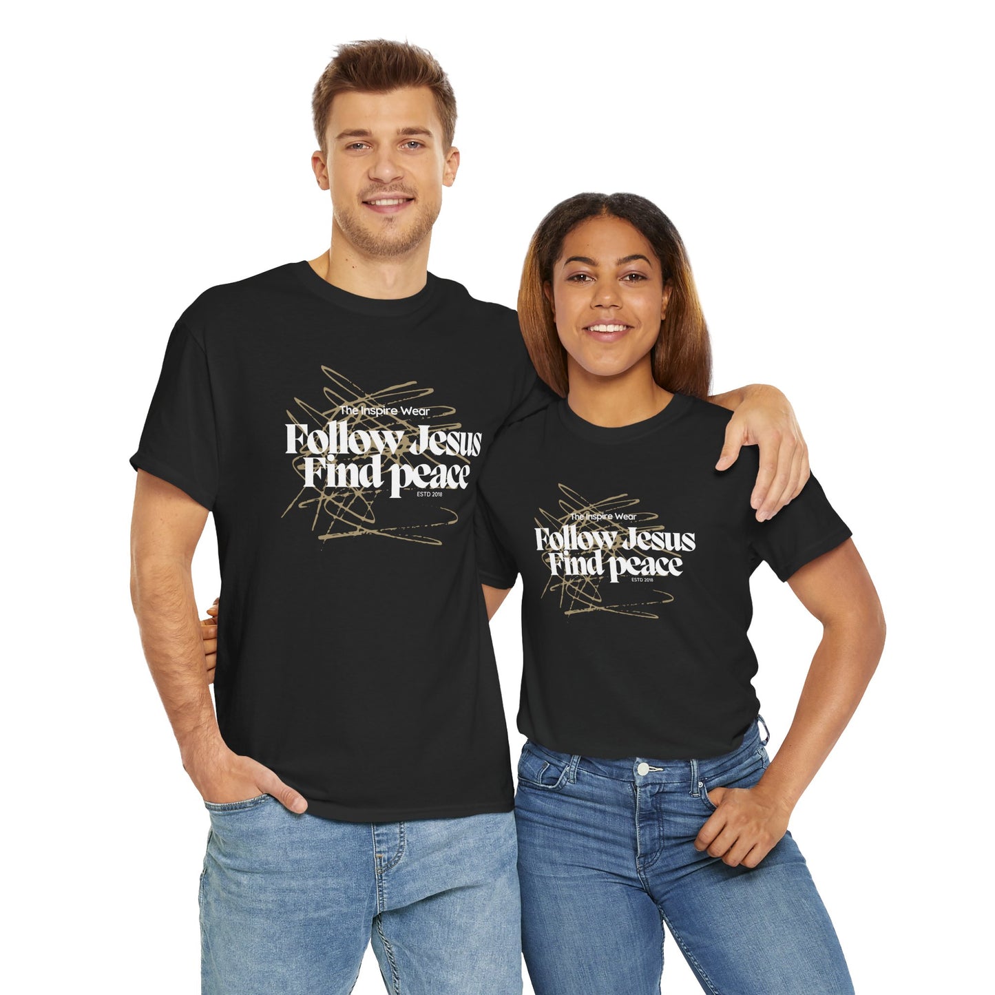 “The Inspire Wear” Unisex Heavy Cotton Tee Follow Jesus Find Peace”