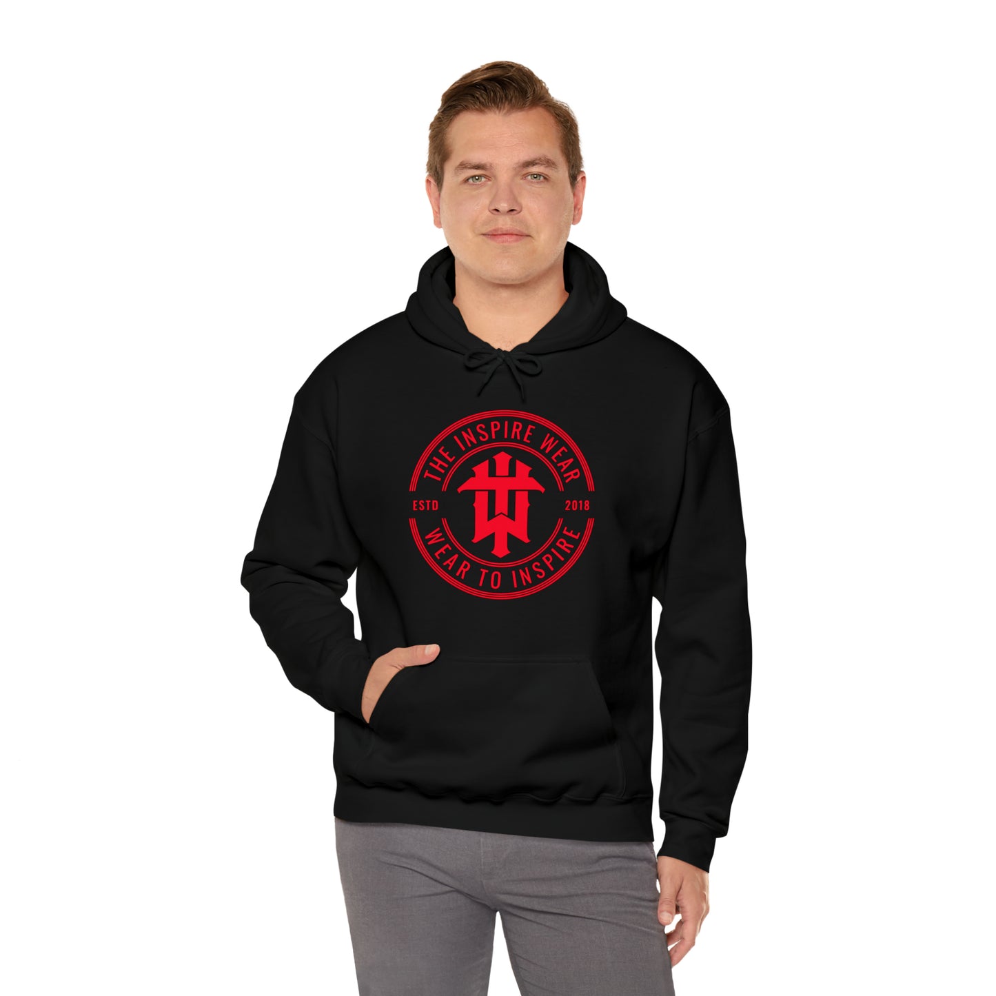 "The Inspire Wear" Hooded Sweatshirt Signature Red on Black